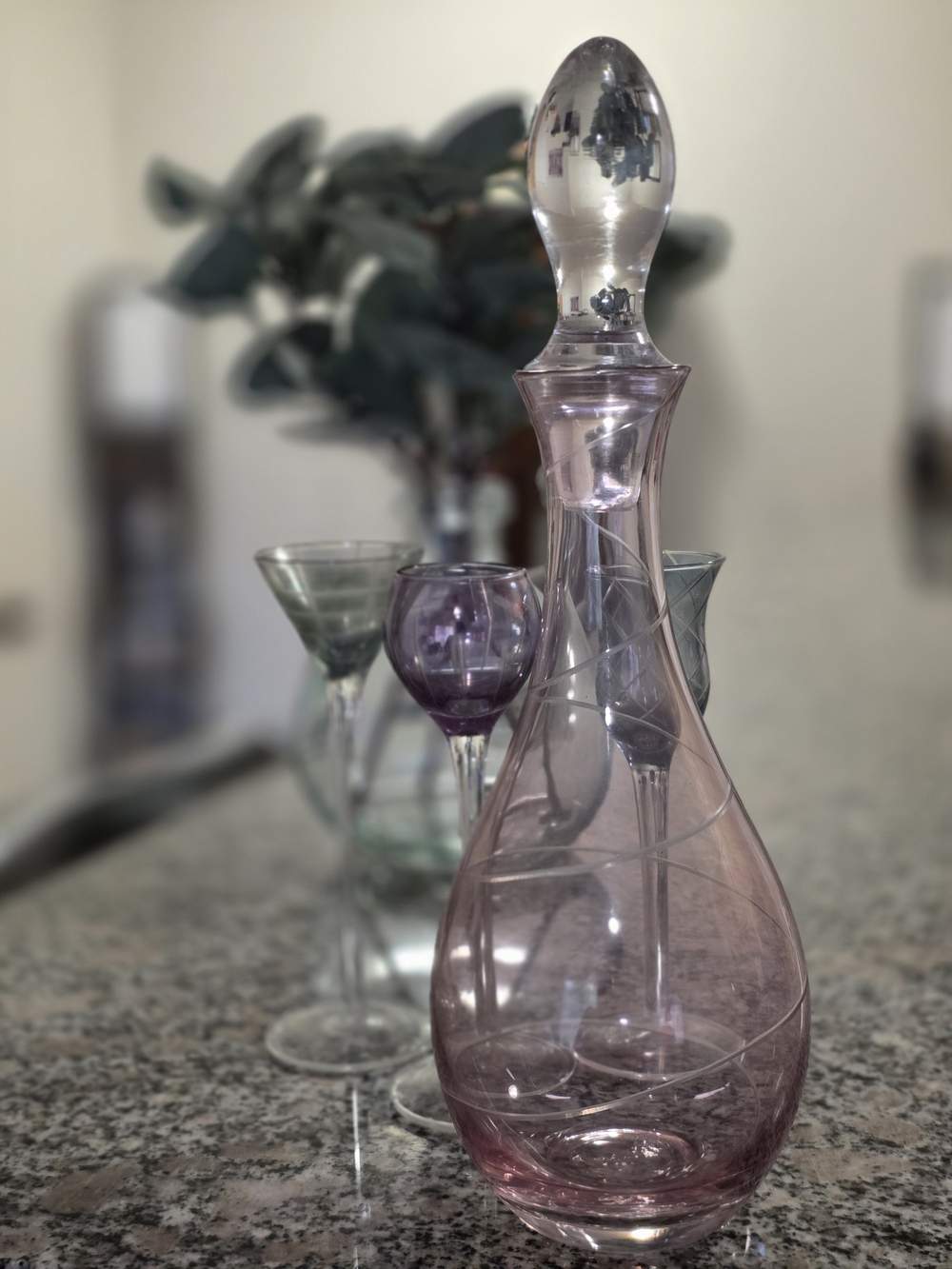Elegant Pink Glass Decanter with Swirl Detail